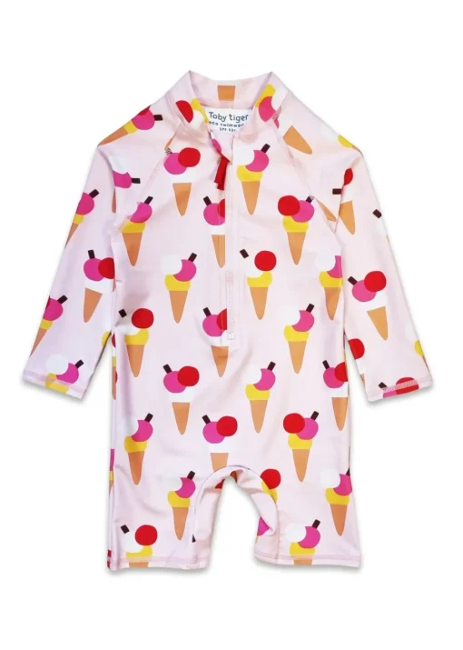 Toby Tiger Pink Ice Cream Print Baby Swimsuit (3  months - 24 months)