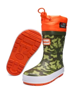 ToeZone Boys Orange Enzo Camo Tie Top Wellies (Younger 6- Older 12)