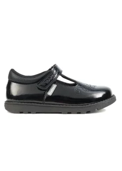 ToeZone Ellie Girls Patent Coated Leather Rip Tape Unicorn School Shoe