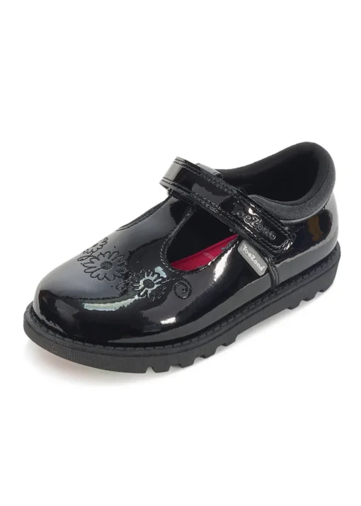 ToeZone Ellie Girls Patent Coated Leather Rip Tape Unicorn School Shoe