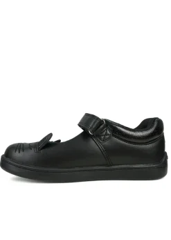 ToeZone Girls Black Amy Coated Leather Bunny School Shoe (Younger 8 - Older 2)