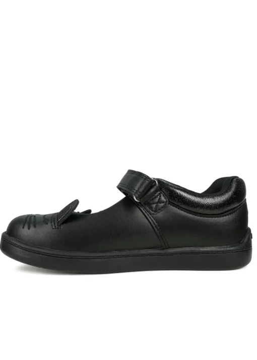 ToeZone Girls Black Amy Coated Leather Bunny School Shoe (Younger 8 - Older 2)