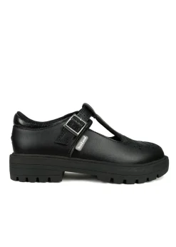 ToeZone Girls Black Anya Coated Leather T-Bar Unicorn School Shoe (Younger 8 - Older 2)