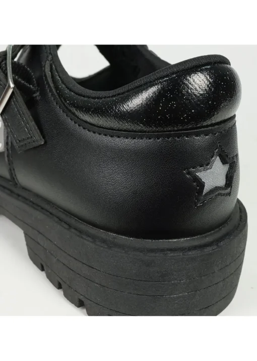 ToeZone Girls Black Anya Coated Leather T-Bar Unicorn School Shoe (Younger 8 - Older 2)