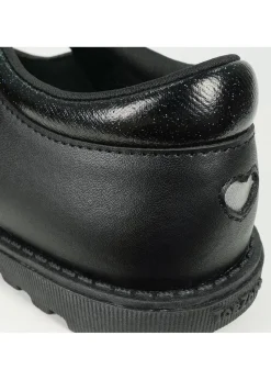 ToeZone Girls Black Kat Coated Leather Rip Tape Flower School Shoe (Younger 6 - 13)