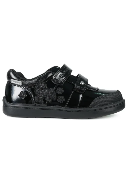 ToeZone Girls Black Lia Patent Coated Leather Unicorn School Shoe (Younger 8 - Older 2)