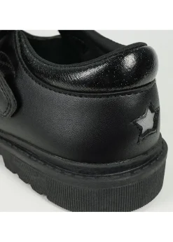 ToeZone Girls Black May Coated Leather T-Bar Unicorn School Shoe (Younger 8 - Older 2)