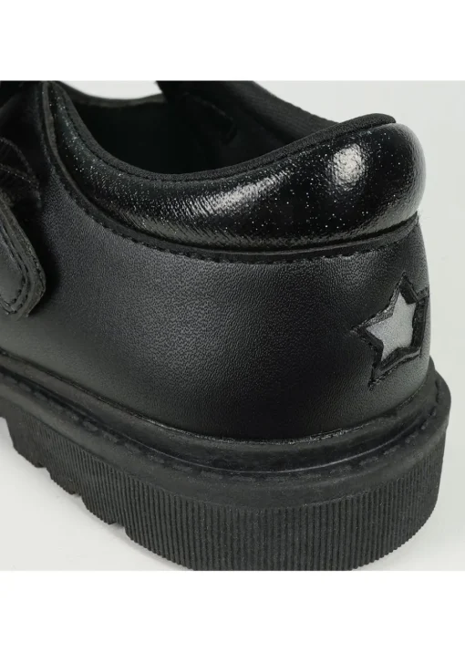 ToeZone Girls Black May Coated Leather T-Bar Unicorn School Shoe (Younger 8 - Older 2)