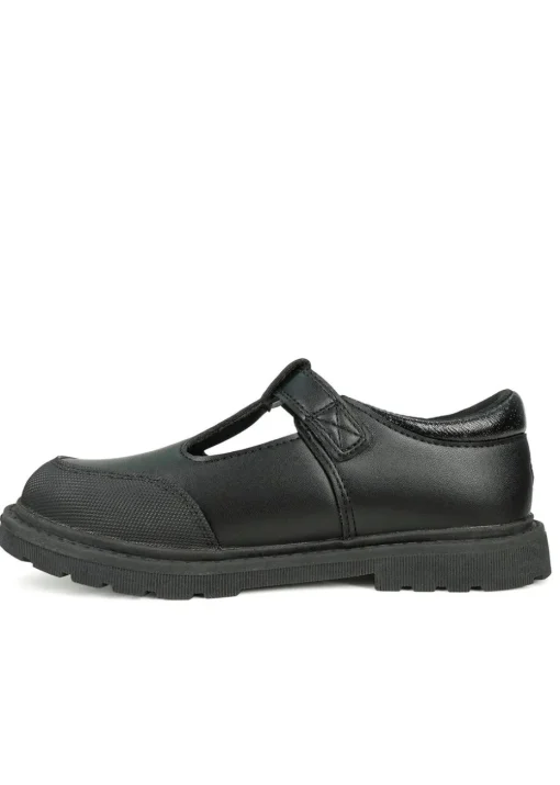 ToeZone Girls Black May Coated Leather T-Bar Unicorn School Shoe (Younger 8 - Older 2)