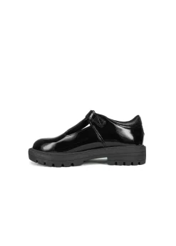 ToeZone Girls Black Olivia Patent Star Buckle School Shoe