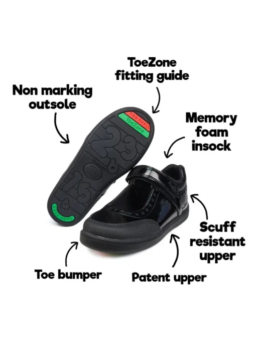 ToeZone Girls Black Sommer Ortholite Insole Technology Shoe (Younger 8- Older 2)
