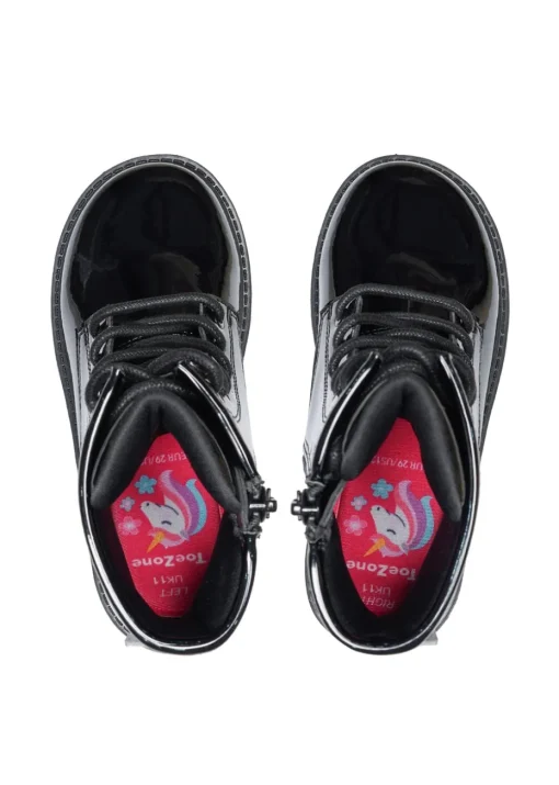 ToeZone Holly Black Patent Leather Unicorn Boot (Younger 8 - Older 2)