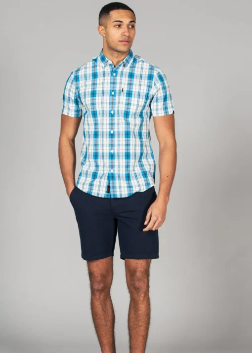 Tokyo Laundry Blue Cotton Short Sleeve Button-Up Checked Shirt