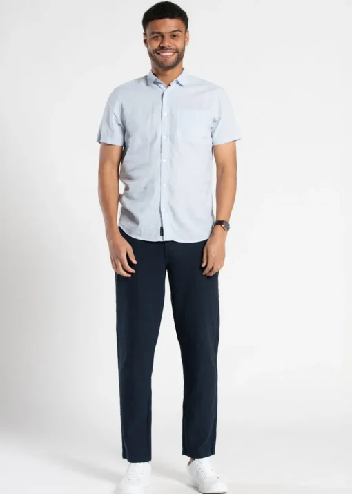 Tokyo Laundry Blue Linen Blend Button-Up Shirt with Chest Pocket