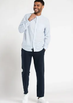 Tokyo Laundry Blue Linen Blend Button Up Shirt With Grandad Collar