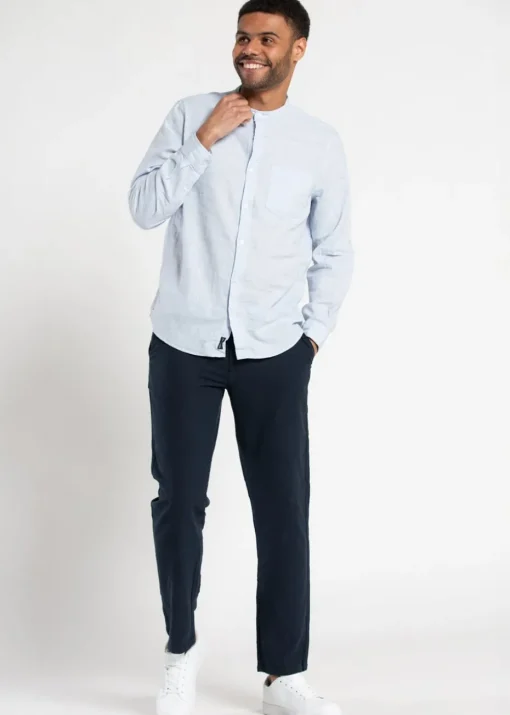 Tokyo Laundry Blue Linen Blend Button Up Shirt With Grandad Collar