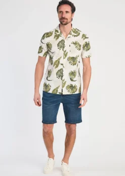 Tokyo Laundry Green Cotton Printed Poplin Short Sleeve Shirt