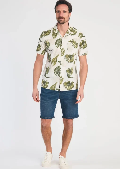 Tokyo Laundry Green Cotton Printed Poplin Short Sleeve Shirt