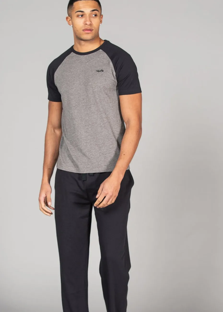 Tokyo Laundry Grey Cotton 2-Piece Raglan Top and Jersey Bottoms Set