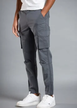 Tokyo Laundry Grey Cotton Blend Cargo Trousers with Zipped Hems