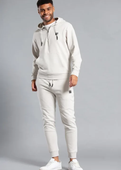 Tokyo Laundry Light Grey Cotton Blend Hoody with Neck Zip Fastening