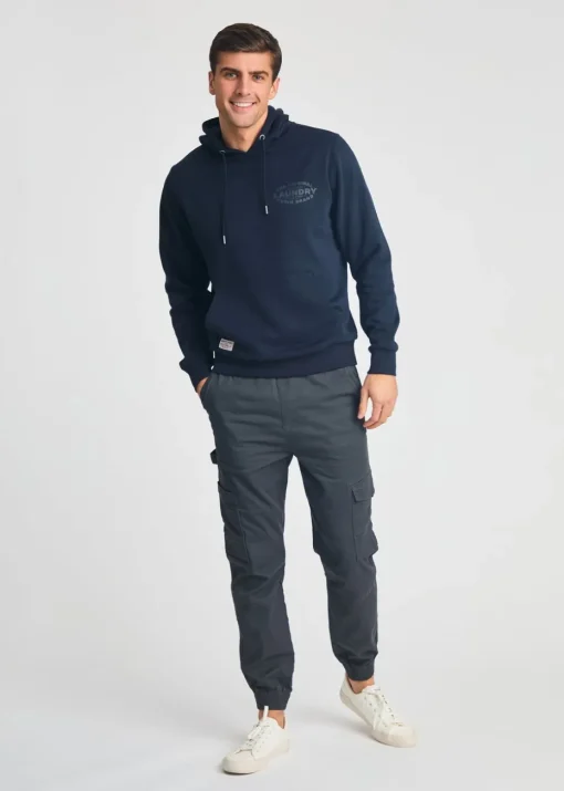 Tokyo Laundry Navy Printed Hoody With Drawcord