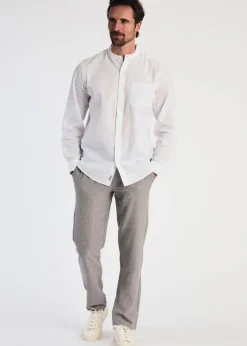 Tokyo Laundry White Linen Blend Button Up Shirt With Grandad Collar