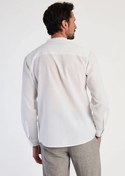Tokyo Laundry White Linen Blend Button Up Shirt With Grandad Collar