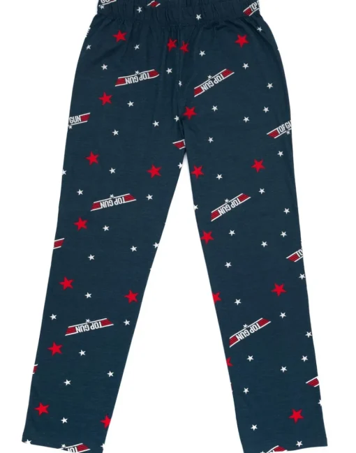 Top Gun Mens Black All Over Print Bottoms Pyjama Set
