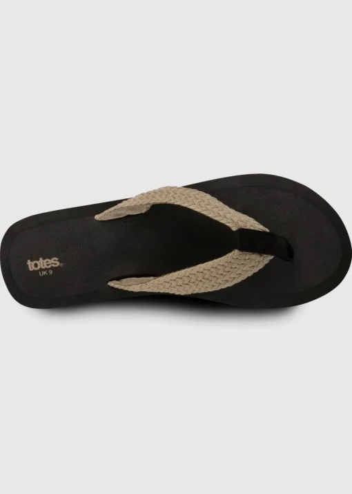 Totes Black Plait Toe Post Sandal