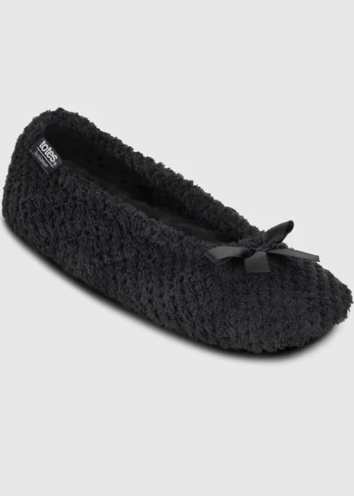 Totes Isotoner Black Ladies Popcorn Ballet Slippers