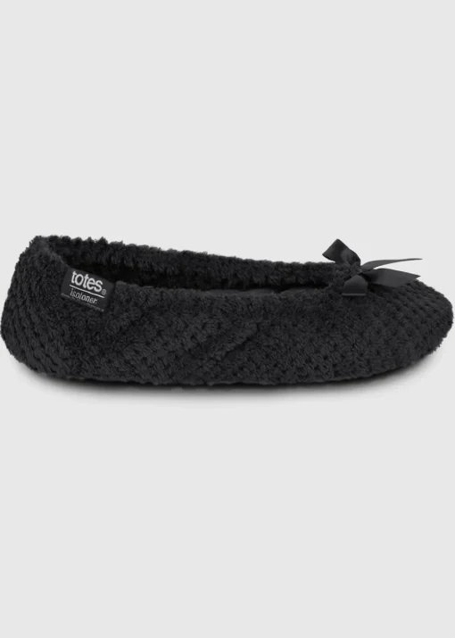 Totes Isotoner Black Ladies Popcorn Ballet Slippers