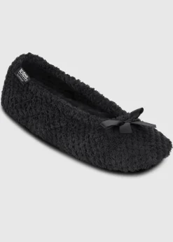 Totes Isotoner Black Ladies Popcorn Ballet Slippers