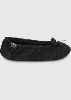 Totes Isotoner Black Ladies Popcorn Ballet Slippers