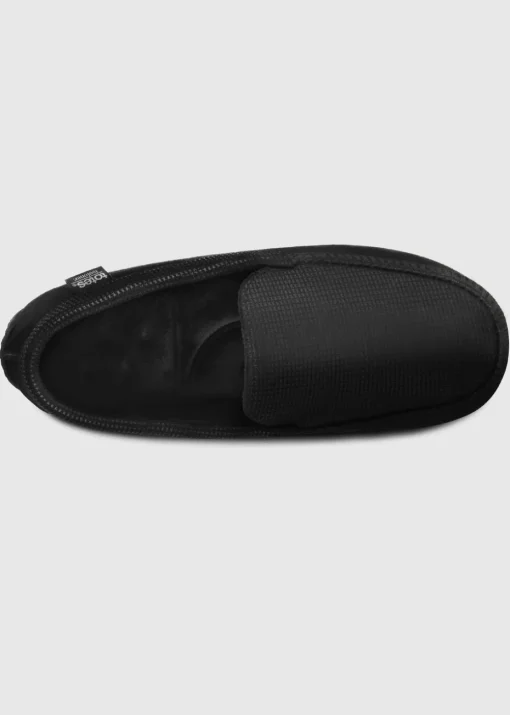 Totes Isotoner Black Square Patterned Smart Moccasin Slipper