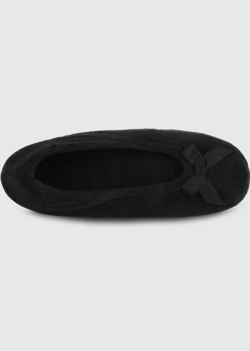 Totes Isotoner Black Terry Ballerina Slippers