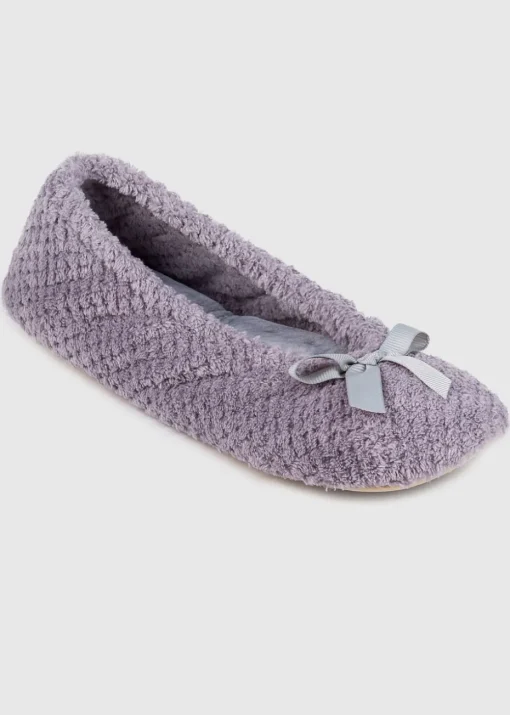 Totes Isotoner Grey Ladies Popcorn Ballet Slippers