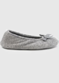 Totes Isotoner Grey Terry Ballerina Slippers