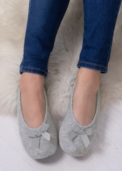 Totes Isotoner Grey Terry Ballerina Slippers