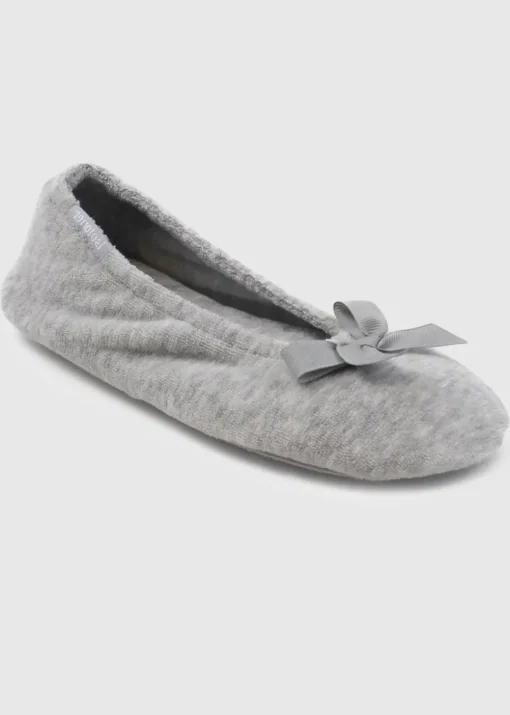 Totes Isotoner Grey Terry Ballerina Slippers