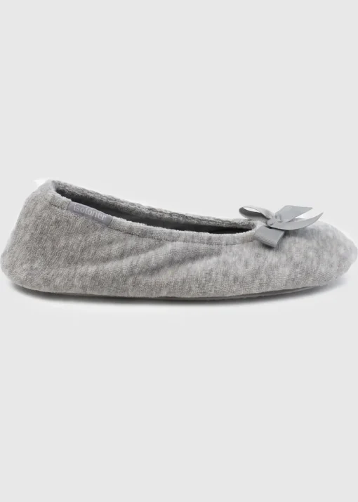 Totes Isotoner Grey Terry Ballerina Slippers