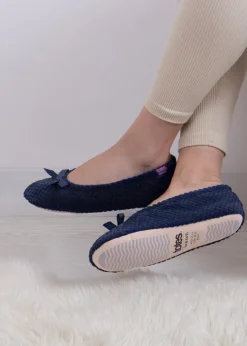 Totes Isotoner Navy Ladies Popcorn Ballet Slippers