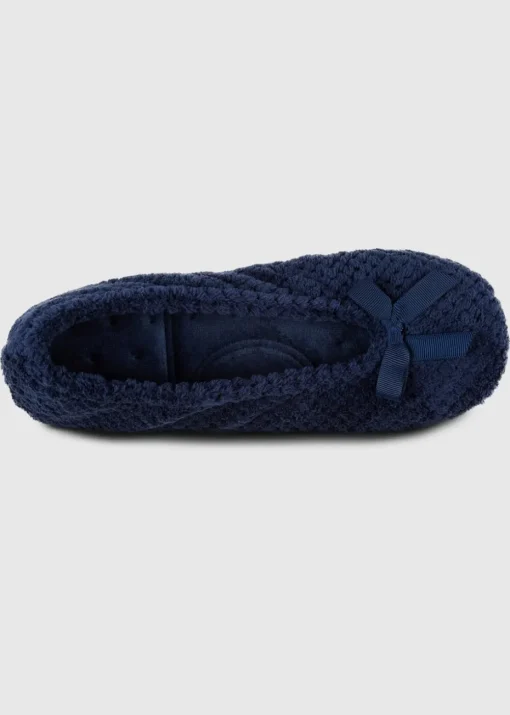 Totes Isotoner Navy Ladies Popcorn Ballet Slippers