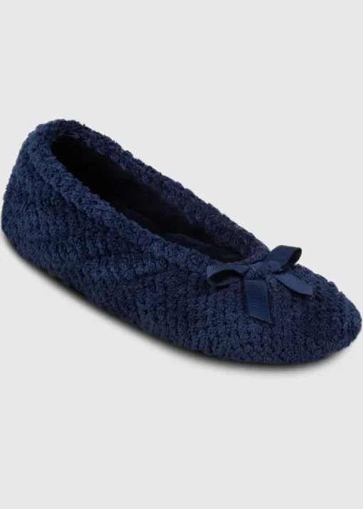 Totes Isotoner Navy Ladies Popcorn Ballet Slippers