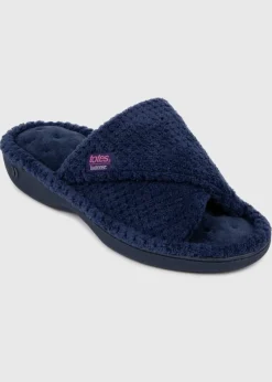 Totes Isotoner Navy Popcorn Turnover Open Toe Slippers