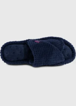 Totes Isotoner Navy Popcorn Turnover Open Toe Slippers