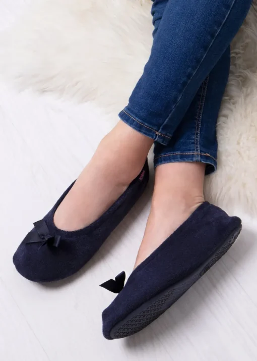 Totes Isotoner Navy Terry Ballerina Slippers