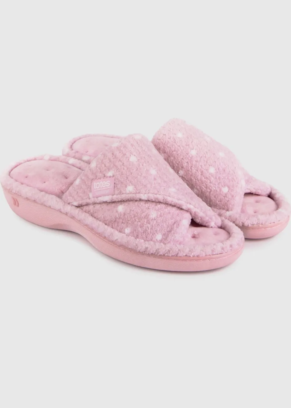 Totes Isotoner Pink Popcorn Turnover Open Toe Slippers