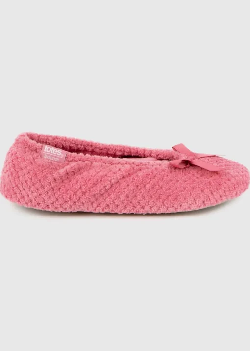 Totes Isotoner Pink Popcorn Terry Ballet Slippers