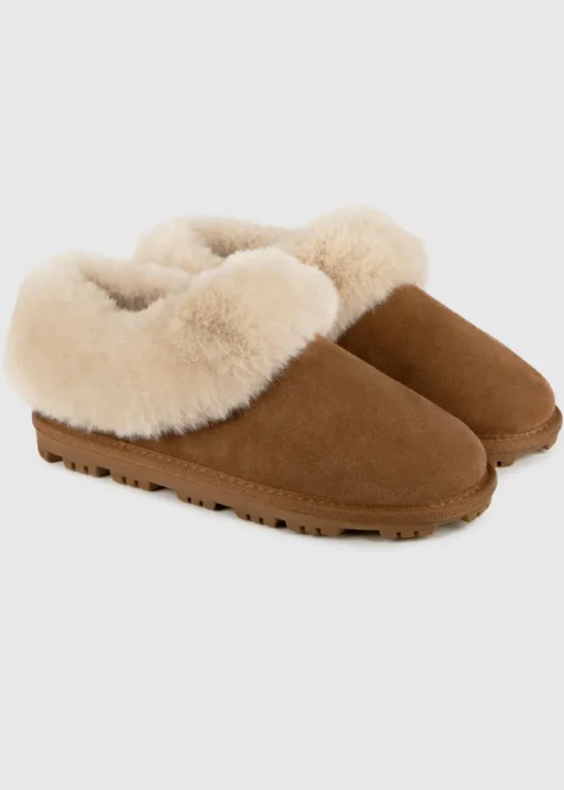 Totes Isotoner Tan Genuine Suede Bootie With Fur Cuff & Lining